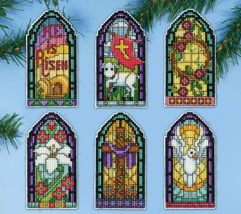 Stained Glass Easter Windows Plastic Canvas Ornament Kit